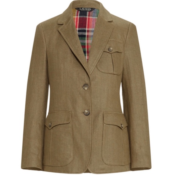 Lauren Ralph Lauren Herringbone Linen Blazer In Olive Fern Size 12 NWT $345 - Picture 4 of 12